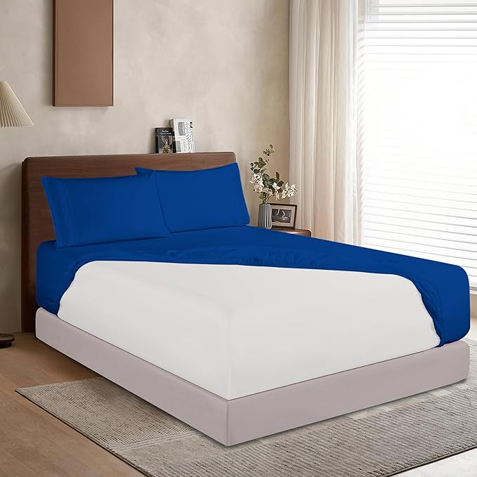 Elegant Comfort 1500 Premium Hotel Quality 18-24 Inches Deep - Extra Deep Pocket Single Fitted Sheet for High Mattress, Luxury and Softest, Smart Pocket - Wrinkle Free, Twin/Twin XL, Royal Blue