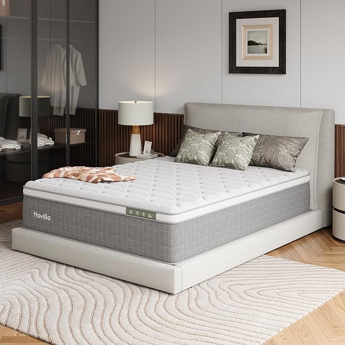 Novilla 14 Inch King Mattress,King Size Hybrid Mattress with Cool-Touch Nylon Cover,Gel Memory Foam & Pocketed Coils for Spinal Alignment Support & Pressure-Free Relaxation CertiPUR-US Certified