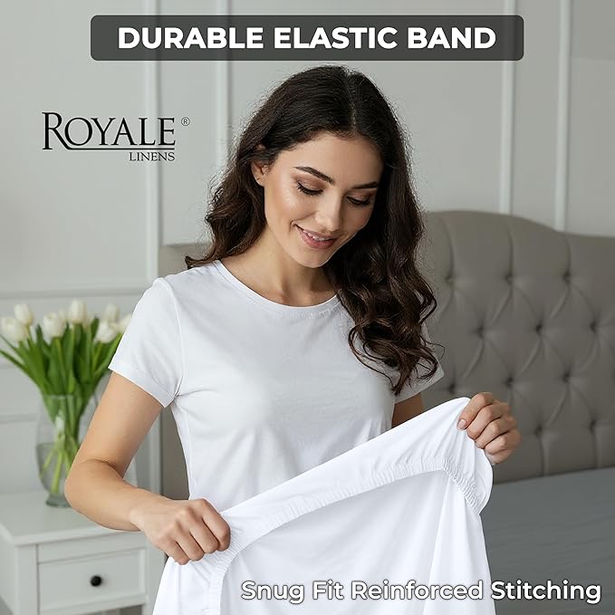 Royale Linens 100% Organic Cotton 2 Pack Fitted Sheet - Percale Weave - Super Soft Deep Pocket Bottom Sheets - White Elastic Sheet Twin Size - Twin Fitted Sheets Only - (39"x75"+15", White)