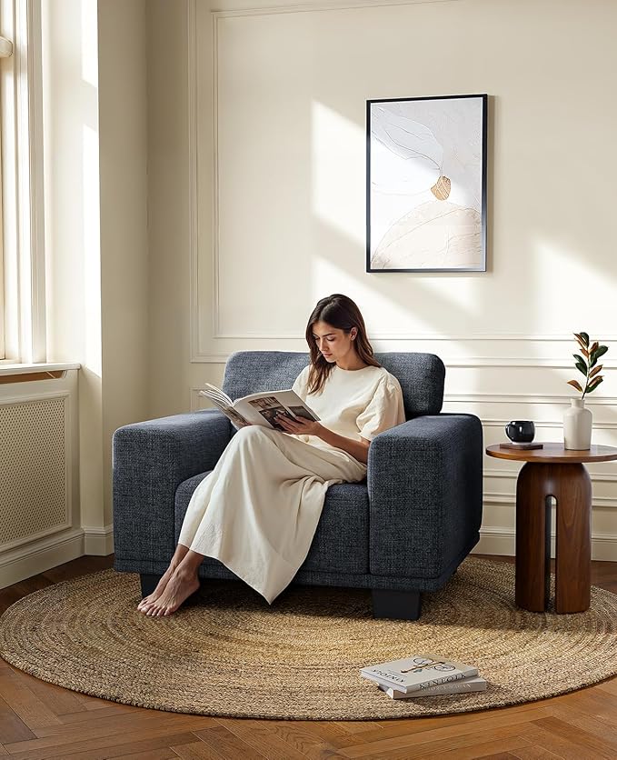 Amada 40" Oversized Accent Sofa Chair, Modern Armchair with Deep Seat, Comfy Upholstered Large Reading Chair with Removable Washable Covers for Living Room & Bedroom Office, Blue
