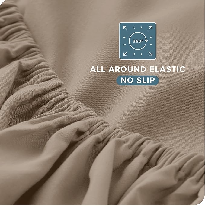 Bare Home Split Head Flex King Sheet Set - 1800 Ultra-Soft Microfiber Bed Sheets - Double Brushed - Deep Pockets - Easy Fit - 4 Piece Set - Bedding Sheets & Pillowcases (Pebble)