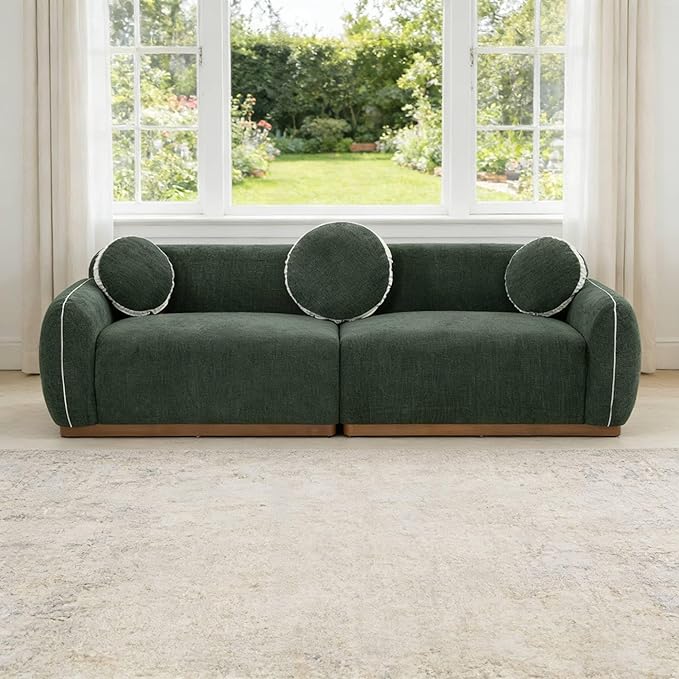 90.94'' Modern Sofa- 3 Seater Sofa, Comfy Sofa Couch with Extra Deep Seats, Upholstered Boucle Couch for Living Room Apartment Lounge (Green)
