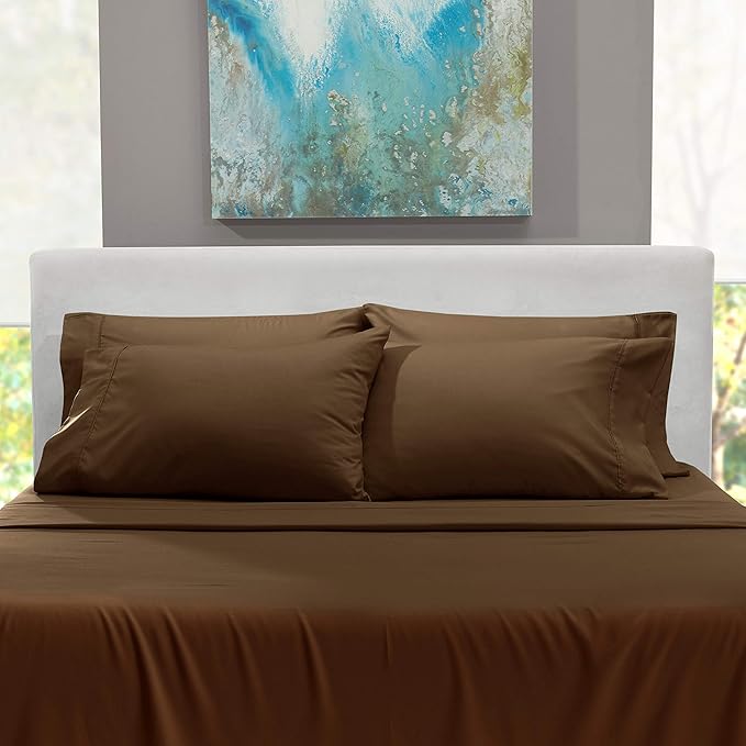 Hearth & Harbor Extra Deep Pocket Sheets - Fits Mattress 18-24 Inches Deep - Extra Deep Pocket California King Size - 6 Piece Cal King Sheets - Cal King, Brown