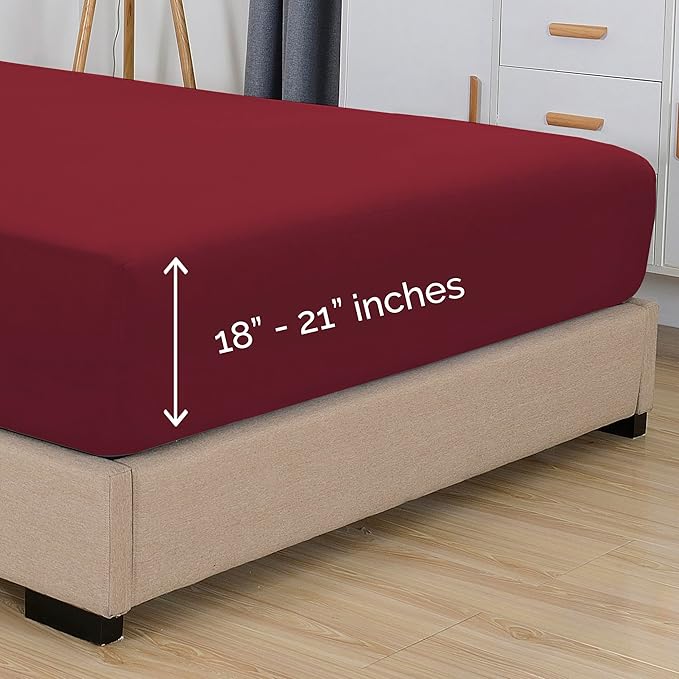 Elegant Comfort 1500 Premium Hotel Quality 18-21 Inches Deep - Extra Deep Pocket Single Fitted Sheet for High Mattress, Luxury and Softest, Smart Pocket - Wrinkle Free, Twin/Twin XL, Burgundy