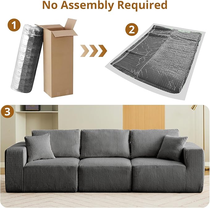 Sectional Cloud Boneless Couch 108" Modern Comfy Linear Straight No Assembly Required Convertible Compression Sleeper Modular Sofa with Corduroy Fabric 3 Deep Seat Single for Living Room