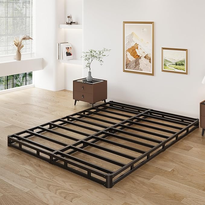 Lutown-Teen 3 Inch California King Box Spring Low Profile, Heavy Duty Metal Cali King Box Spring Bed Base with Fabric Cover, Mattress Foundation, Noise Free, Easy Assembly