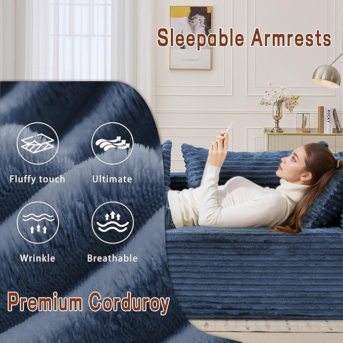 110" L-Shaped Modular Sectional Sofa with Chaise, Boneless Comfy Corduroy Fluffy Couch with Deep Seat and Side Pockets, Flexible Module Combination for Living Room, No Assembly, Side Pockets