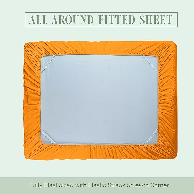 Elegant Comfort 1500 Premium Hotel Quality 18-24 Inches Deep - Extra Deep Pocket Single Fitted Sheet for High Mattress, Luxury and Softest, Smart Pocket - Wrinkle Free, Full, Orange
