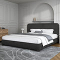 BarnFurin Boucle Upholstered California King Bed/Soft Rounded Corners Headboard/Low Profile Bed Frame/No Box Spring Needed/Non-Slip and Noise-Free/Black