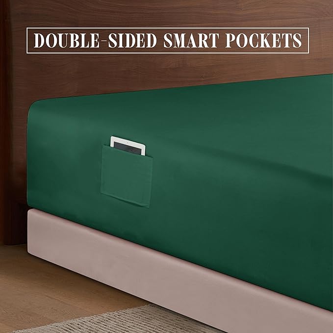 Elegant Comfort 1500 Premium Hotel Quality 18-24 Inches Deep - Extra Deep Pocket Single Fitted Sheet for High Mattress, Luxury and Softest, Smart Pocket - Wrinkle Free, Queen, Hunter Green