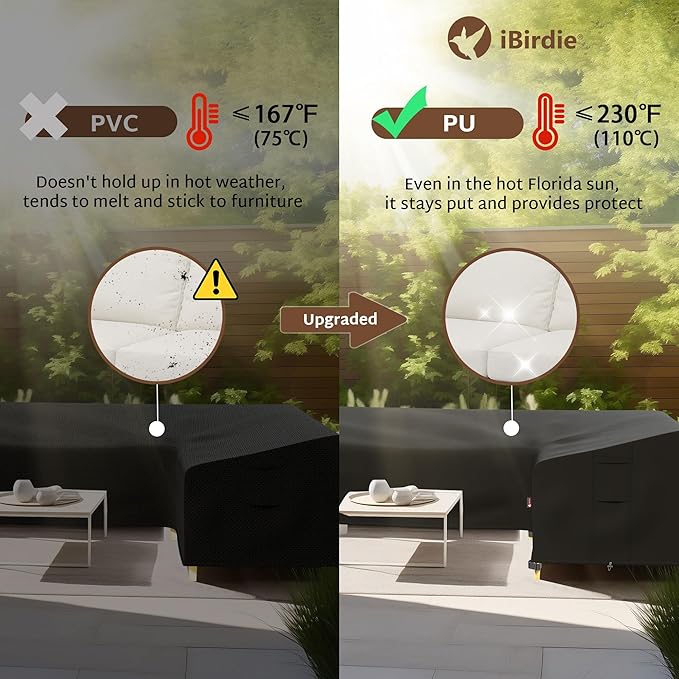 iBirdie Outdoor Sectional Cover fit 90 x 120 inch, 89 x 118, L-Shaped Patio Furniture Sofa, Waterproof Weatherproof Heavy Duty 600D Garden Cover for Outside L shape Couch, Black