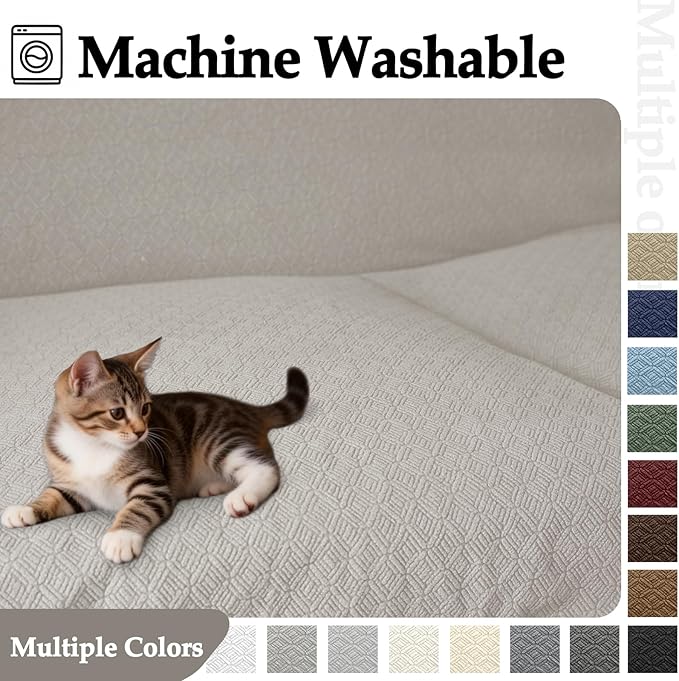 Waterproof Reclining Sectional Couch Covers Washable L Shaped Couch Cover for Sectionals Recliner Sofa Covers Stretch Corner Recliner Slipcovers for Dogs (5 Seater 2 Console Cover, Khaki)