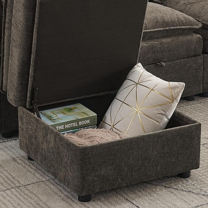 27" Large Square Ottoman with Storage, Modern Upholstered Footrest with Anti-Slip Legs for Couch Coffee Table Living Room, Bedroom, Entryway, Chenille Brown | Upholstered Footrest, Square Ottoman, Footrest, Coffee Table, Couch