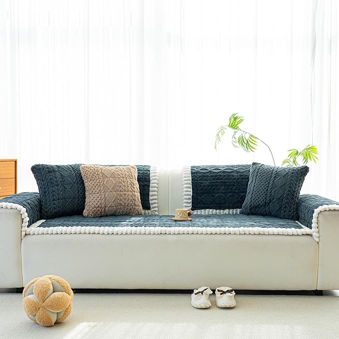 Sofa Pad, Plush Couch Cover Washable for Pet, Non-Slip Warm Couchs Cover, Funny Fuzzy Pet Couch Covers for Sofa, Sofa Slipcovers Furniture Covers for L Shaped(Dark Grey, 27.6"x 27.6")
