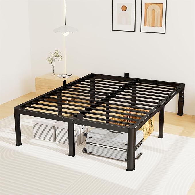 12 Inch Full Bed Frame, Metal Platform Bed Frame with Round Corner Legs, 3500 lbs Heavy Duty Steel Slats Support, No Box Spring Needed, Noise Free, Easy Assembly, Black