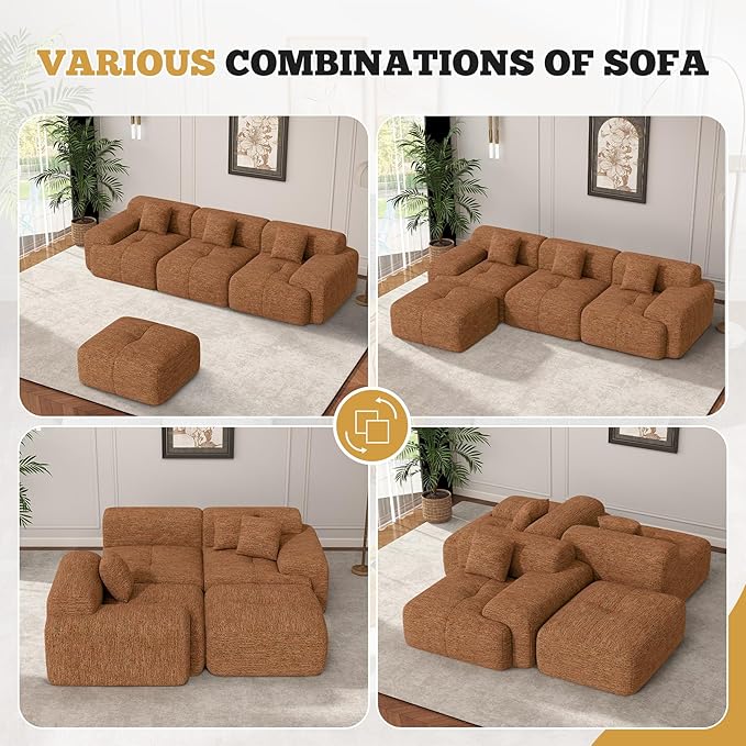 85" Cloud Loveseat Sofa in a Box, Modern Small Couch No Assembly Required, Comfy Deep Seat Boneless Couches for Living Room, Bedroom, Apartment, Orange 1 PCS