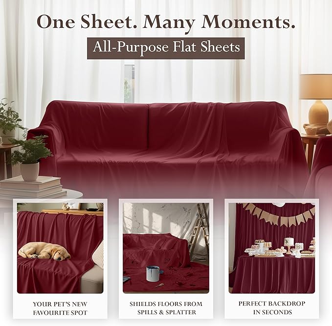 Utopia Bedding Flat Sheet - 1 Pack (Twin, Burgundy)- Soft Brushed Microfiber Fabric - Shrinkage & Fade Resistant Top Sheet - Easy Care Bed Sheet