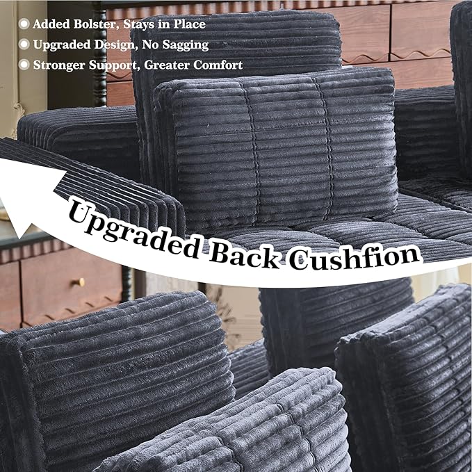 Modular Sectional Sofa with Movable Handrails, Straight-Row Boneless Sofa Sectional Couch for Living Room, Deep Seat Memory Foam Faux Rabbit Fur Fabric Sofa, No Assembly Required(Grey)