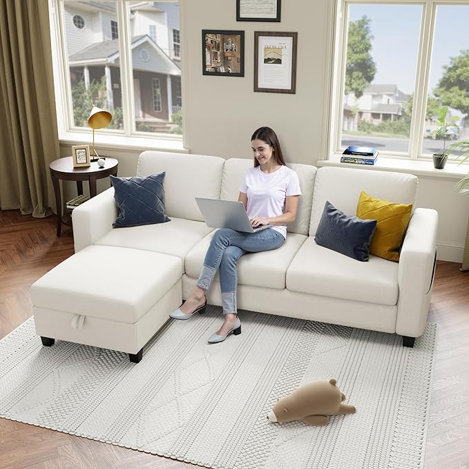 Youmumeub Sectional Sofa and Couches for Living Room - 78''L Shaped Beige Couch Pet Friendly Modular 3-Seater Convertible Sofas-Suitable for The Living Room, Apartment or Bedroom