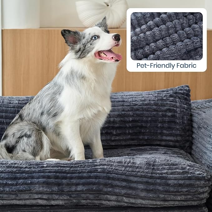 Belffin Boneless Cloud L Shaped Couch with Deep Seat Plush Corduroy Boneless Modular Cloud Sectional Couches for Living Room. Right Facing Chaise. Grey Sofa