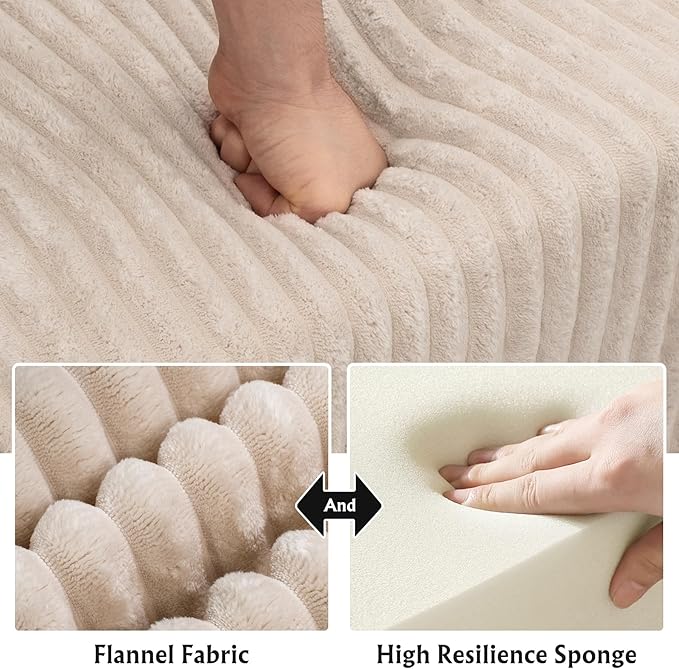 Boneless Modular Sectional Sofa, Cloud Couch with Right Facing Chaise, Oversized Deep Seat, L-Shaped, Soft Corduroy Fabric, Sectional Couch for Living Room -White