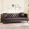 GarveeHome 81 in Leather Couch for Living Room, Modern Sofa Couch with Deep Seat and 2 Pillows, Handmade Button Tufted 3 Seater Sofa, Leather Sofa for Apartment, Office, Dark Brown