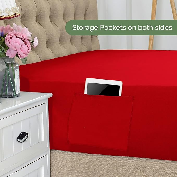 Elegant Comfort 1500 Premium Hotel Quality 18-21 Inches Deep - Extra Deep Pocket Single Fitted Sheet for High Mattress, Luxury and Softest, Smart Pocket - Wrinkle Free, California King, Red