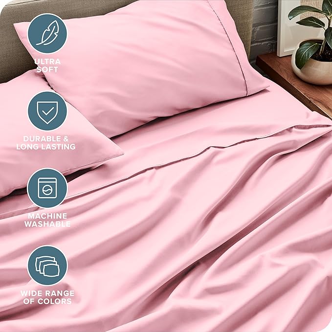 Bare Home Queen Sheet Set - 1800 Ultra-Soft Microfiber Queen Bed Sheets - Double Brushed - Deep Pockets - Easy Fit - 4 Piece Set - Bedding Sheets & Pillowcases (Queen, Light Pink)