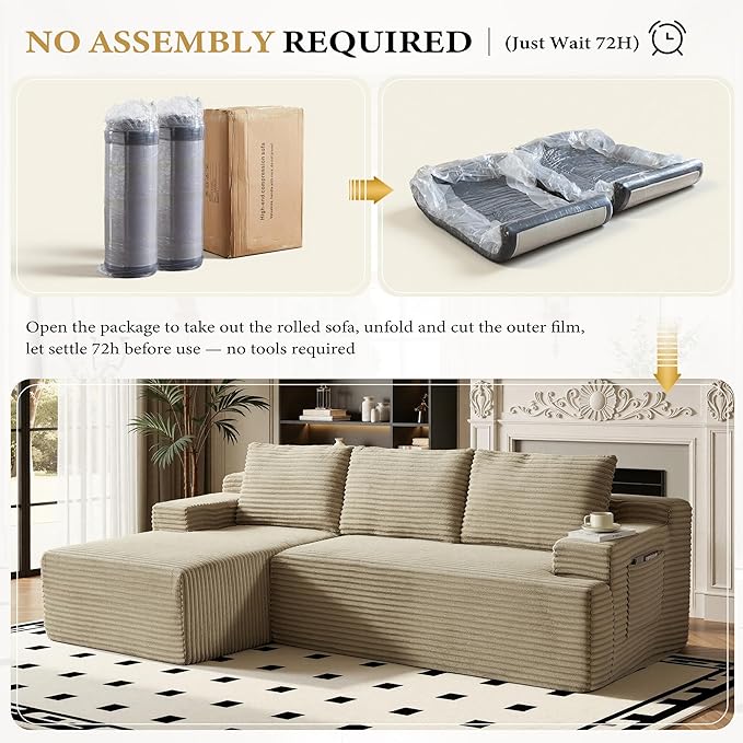 96" Sectional Couches for Living Room Cloud Couch Sofa with L-Shape Upholstered Boneless Couchs Modern Modular Sectional Couch with Chaise (Camel, 96" W+Left Facing Chaise+2Seaters)
