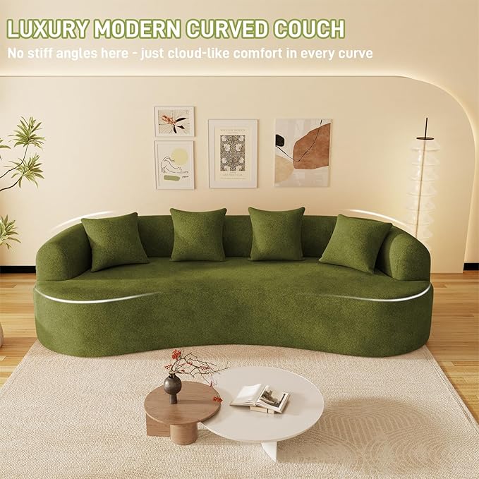 107" Curved Sofa for Living Room, Modern Chenille Cloud Couch Sofa, Luxury Plush Extra Deep 4-Seater Oversized Boucle Couch for Small Spaces, Apartment‌, No Assembly Required, Green