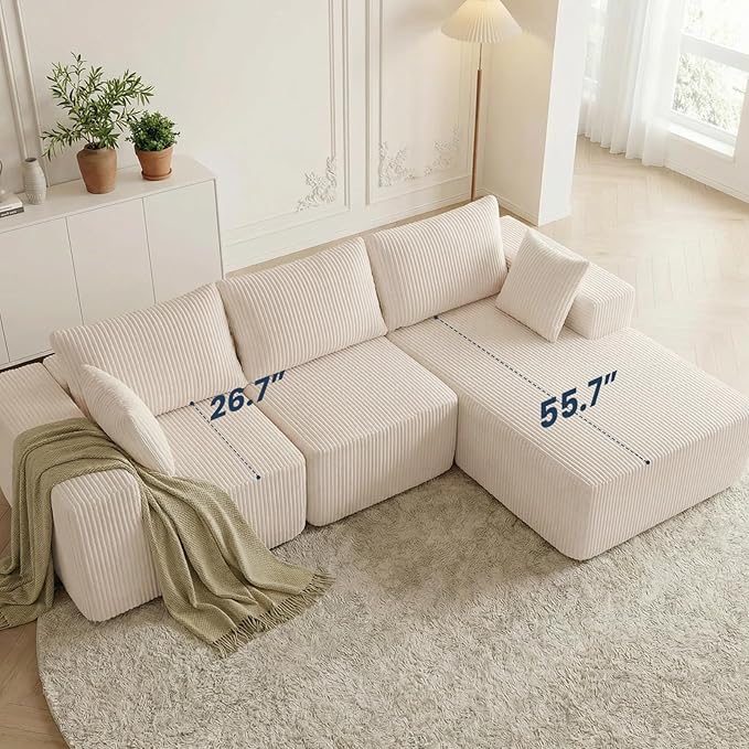 DUMOS 108” Modular Sectional Sofa, Cloud Sectional Couch with Deep Seat, Modern Modular L-Shape Sofa Couch with Chaise,Upholstered Boneless Couches for Living Room Bedroom (Beige,Right Facing Chaise)