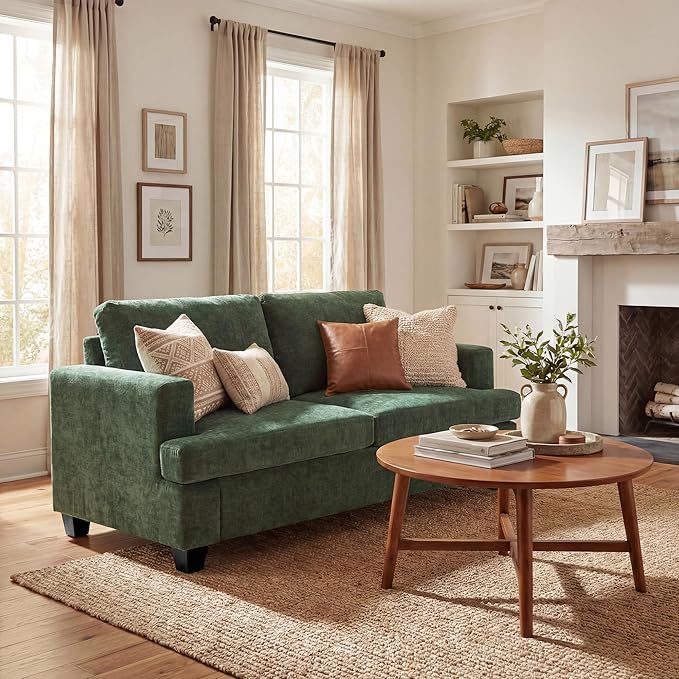 YOUDENOVA Sofa, 63” Comfy Loveseat Sofa with Deep Seats, Couch for Living Room, Modern Sleeper Couch, Green Chenille