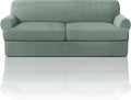 PrinceDeco T Cushion Sofa Slipcover 3 Pieces Sofa Covers for T Cushion Couch Soft Couch Covers Sofa Slip Cover Furniture Covers with 2 Individual T Shape Seat Covers Width Up to 88", Sage