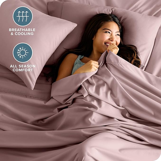 Bare Home Queen Sheet Set - 1800 Ultra-Soft Microfiber Queen Bed Sheets - Double Brushed - Deep Pockets - Easy Fit - 4 Piece Set - Bedding Sheets & Pillowcases (Queen, Mauve)