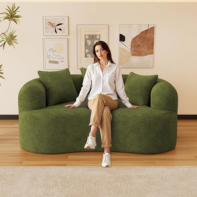 69" Curved Loveseat Sofa for Living Room, Modern Chenille Love Seat Cloud Couch, Luxury Plush Extra Deep Oversized Sofa for Small Spaces, Bedroom, Apartment‌, No Assembly Required, Green