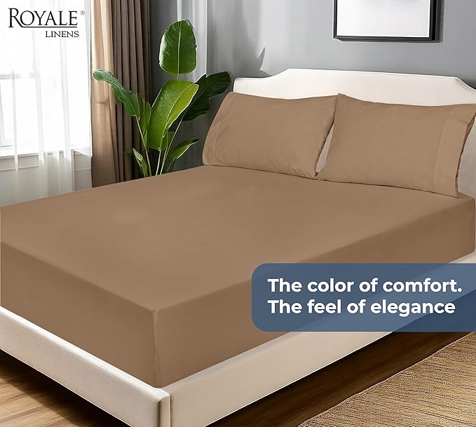 Royale Linens 100% Organic Cotton Fitted Sheet - Percale Weave - Super Soft Deep Pocket Bottom Sheets - Elastic Sheet King Cal Size -California King Fitted Sheets Only - (72"x84"+15", Chocolate)
