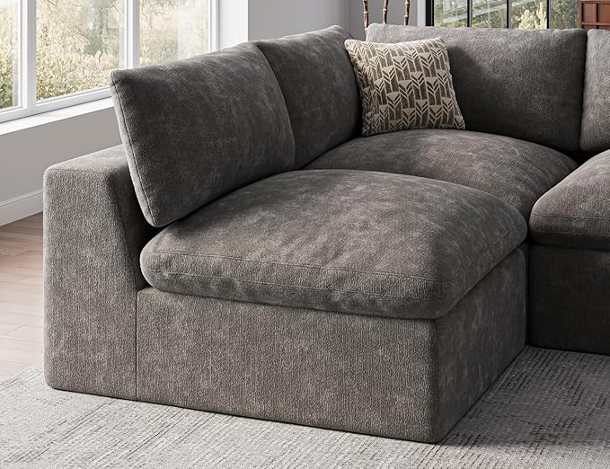 120" Cloud Sectional Couch | Oversize Boneless Couches for Living Room | 4 Seater Modern L-Shape Sofa | Drak Grey