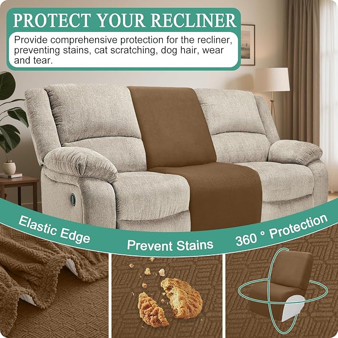 Couch Covers for Sectional Sofa Reclining L Shape Waterproof Washable Sectional Couch Covers Super Stretch Recliner Sofa Slipcover(Additional Seat Cover, Brown)