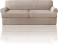 PrinceDeco T Cushion Sofa Slipcover 3 Pieces Sofa Covers for T Cushion Couch Soft Couch Covers Sofa Slip Cover Furniture Covers with 2 Individual T Shape Seat Covers Width Up to 88", Sand