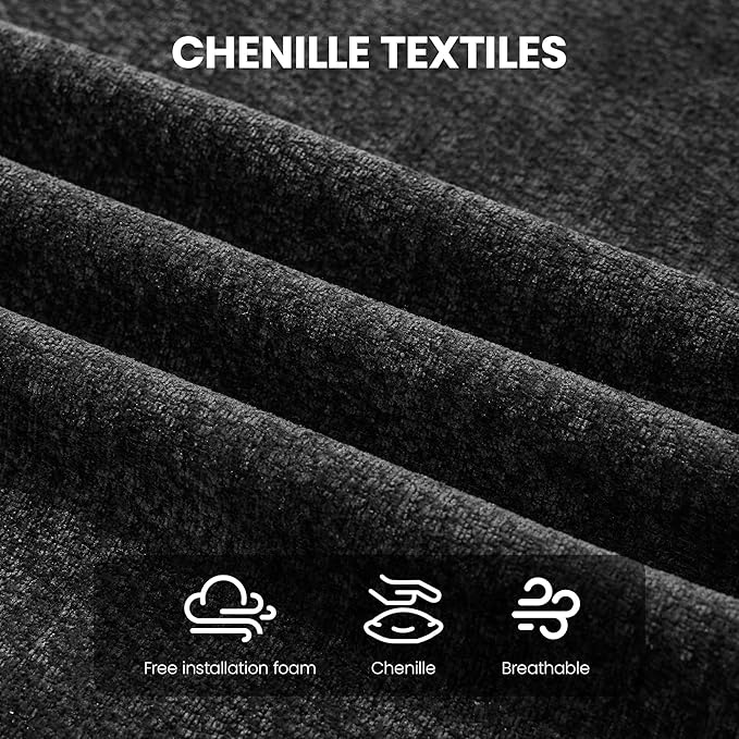 110" Boneless 4 Seater Sofa Couch, Modern Oversized Curved Cloud Sofa, Chenille 4-Seater Deep Seat Sectional Couches for Living Room, No Assembly, Black