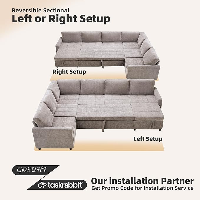 107" Modular Sectional Sleeper Sofa, Set of Modular Pieces with Pull Out Bed, U Shaped Sectional Couch with Storage, Extra Wide&Deep Seat Couches for Living Room, Removable Sofa Cover, Chenille-Slate