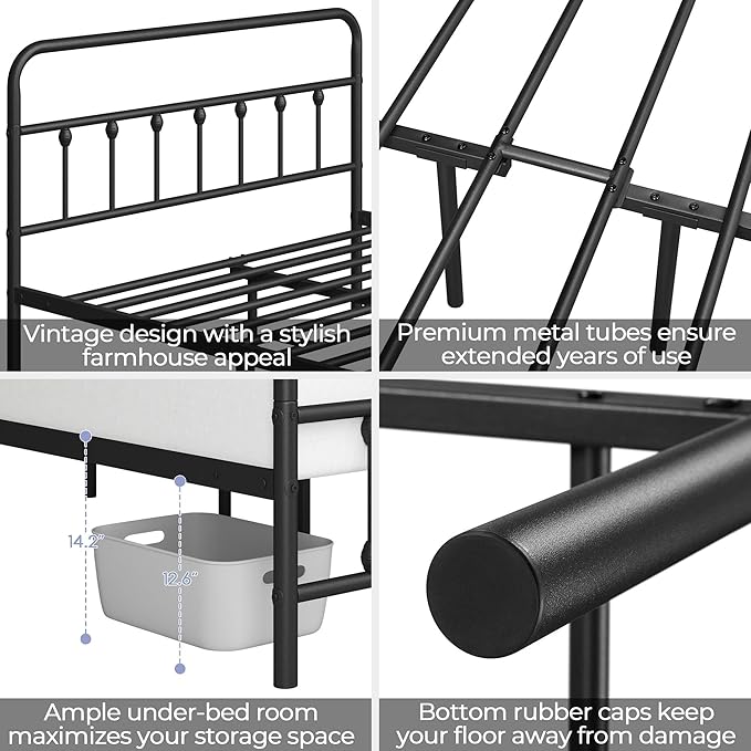 Yaheetech Classic Metal Platform Bed Frame Mattress Foundation with Victorian Style Iron-Art Headboard/Footboard/Under Bed Storage/No Box Spring Needed/Full Size Black