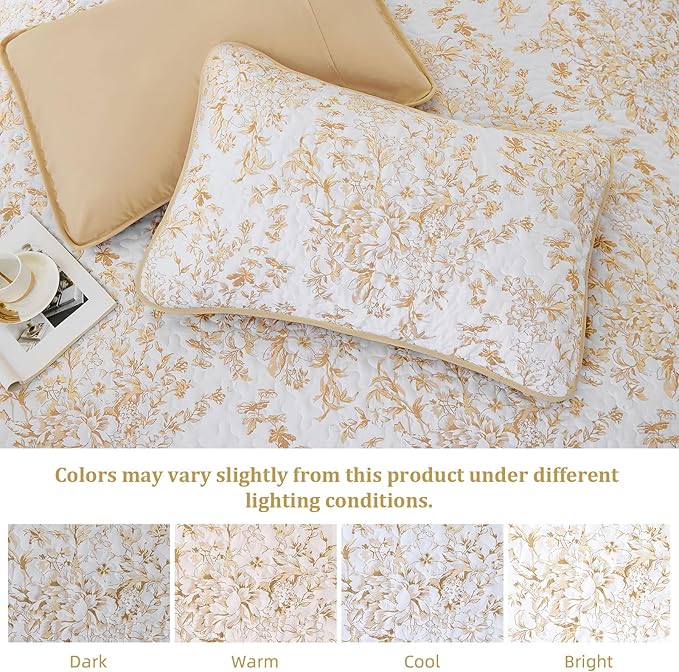 WONGS BEDDING Quilt King Size, Orange Quilt Bedding Set with 2 Pillowcases, Botanical Quilt for King Bed, Soft Microfiber Lightweight Coverlet Bedspread for All Season (110"×90", 3 Pieces)