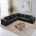 138'' Boneless Chenille L Shaped Couch, Oversized Modular Sectional 7 Seater Sofa, Modern Deep Seat Corner Cloud Compressed Couch, No Assembly Sleeper Sofa with Chaise for Living Room, Black