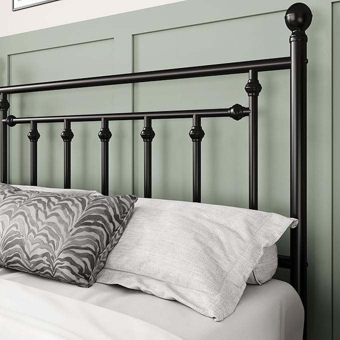 Allewie 14 Inch Full Size Metal Platform Bed Frame with Victorian Vintage Headboard and Footboard/Mattress Foundation/Under Bed Storage/No Box Spring Needed/Easy Assembly/Noise Free/Black