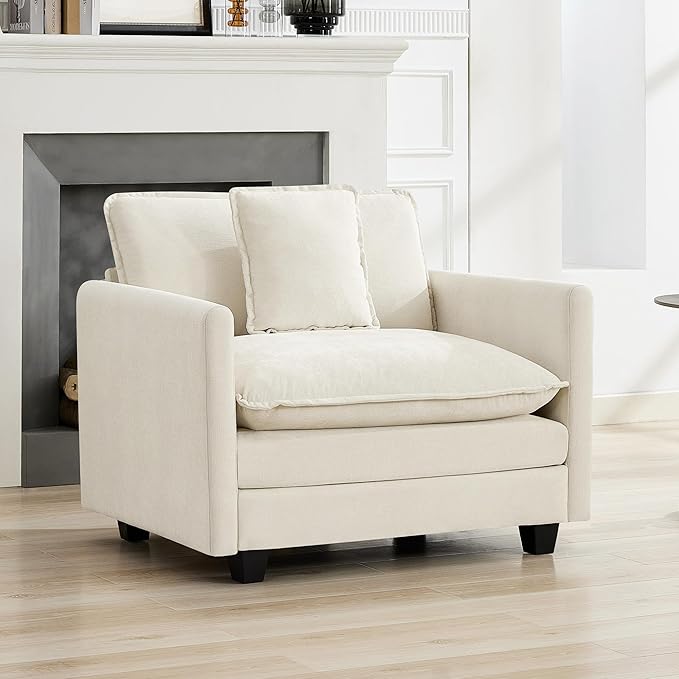 41'' Modern Chenille Oversized Chair, Upholstered Accent Living Room Chair with Extra Thicked Deep Seat, Single Lounge Chair for Bedroom, Small Apartment, Beige
