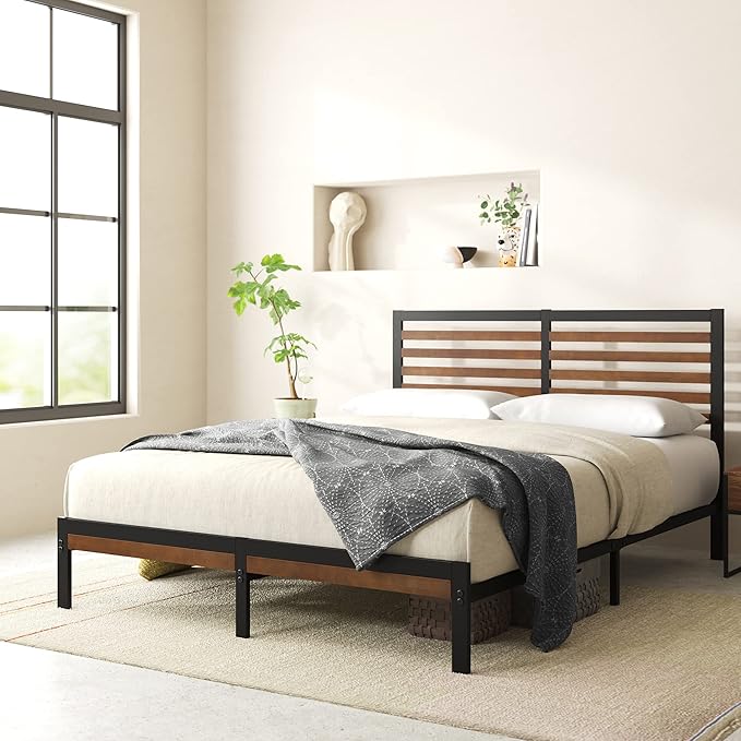 Zinus Kai Bamboo and Metal Platform Bed Frame with Headboard, No Box Spring Needed, Easy Assembly,King, Brown