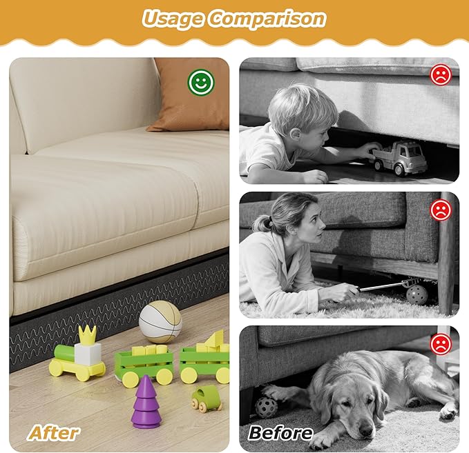 Under Couch Blocker 5 in x 13 ft, Adjustable Elastic Sofa Blocker to Prevent Kids and Pets Toys, Strap Barrier Gap Bumper Couch Guards for Bottom Standard Sofa, Bed, Furniture with Straight Legs