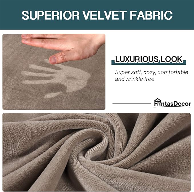 FantasDecor 2 Piece Chair Sofa Covers Velvet for Living Room Slipcovers with Individual Cushion Elastic Furniture Protector for Pets, Machine Washable (Armchair, Taupe)