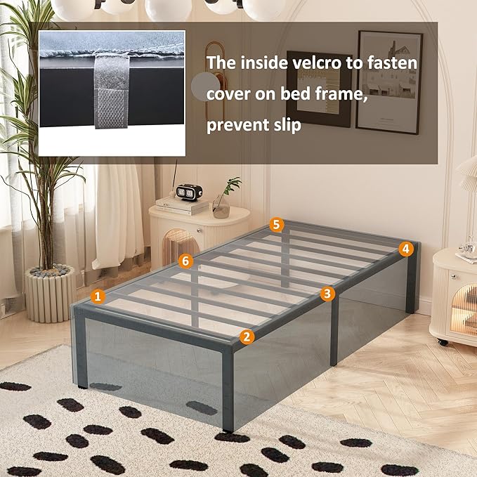 Maenizi Twin Bed Frames with Fabric Cover 18 Inch, Heavy Duty Metal Bed Frame Twin, No Box Spring Needed, Support Up to 2500 lbs, Easy Assembly, Noise Free, Black